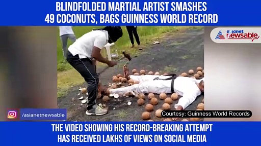 Andhra Pradesh: Blindfolded martial artist smashes 49 coconuts, bags Guinness World Record