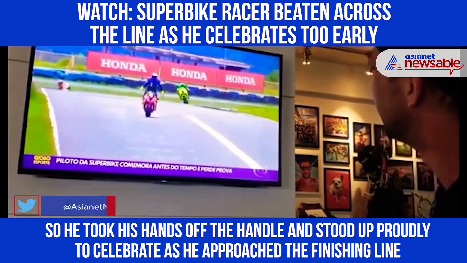 Superbike racer's premature celebration ahead of victory ends up finishing in third place: Watch the video