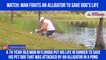 Man fights  an Aligator