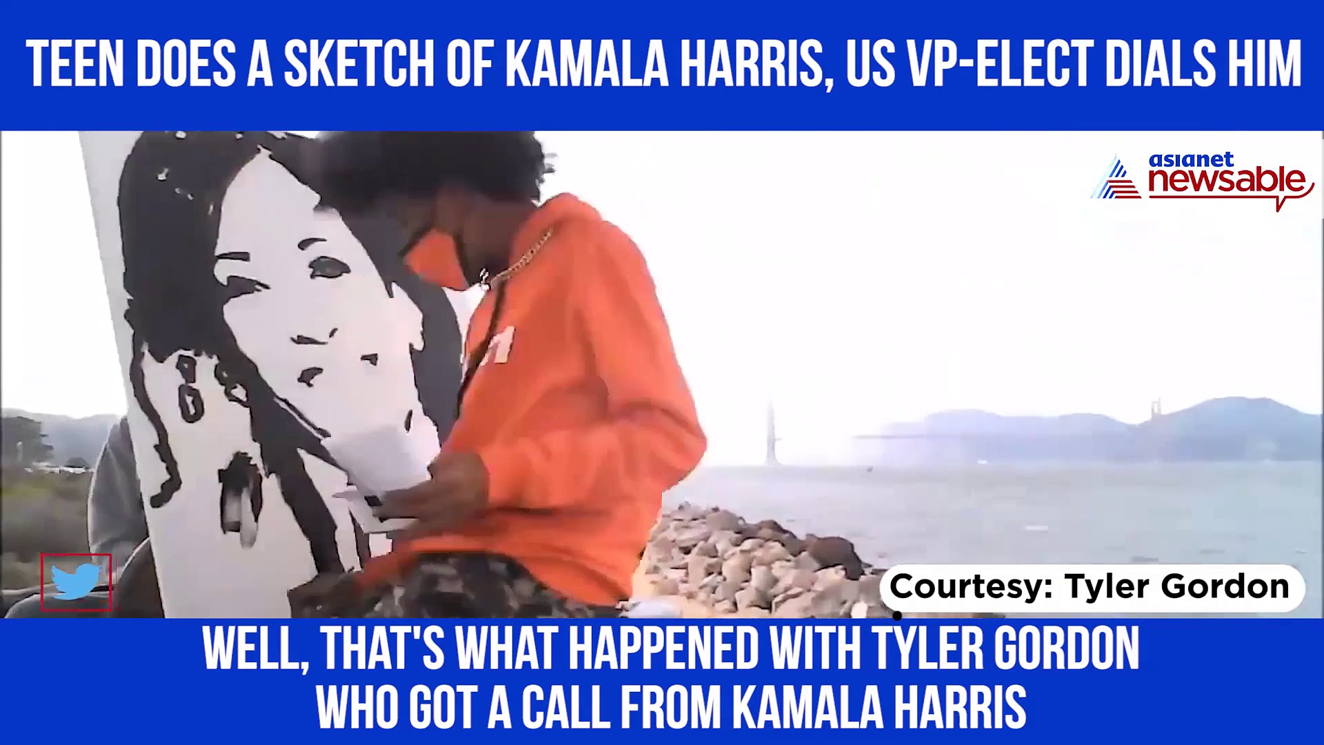 Teen does a sketch of Kamala Harris, US VP-elect dials him