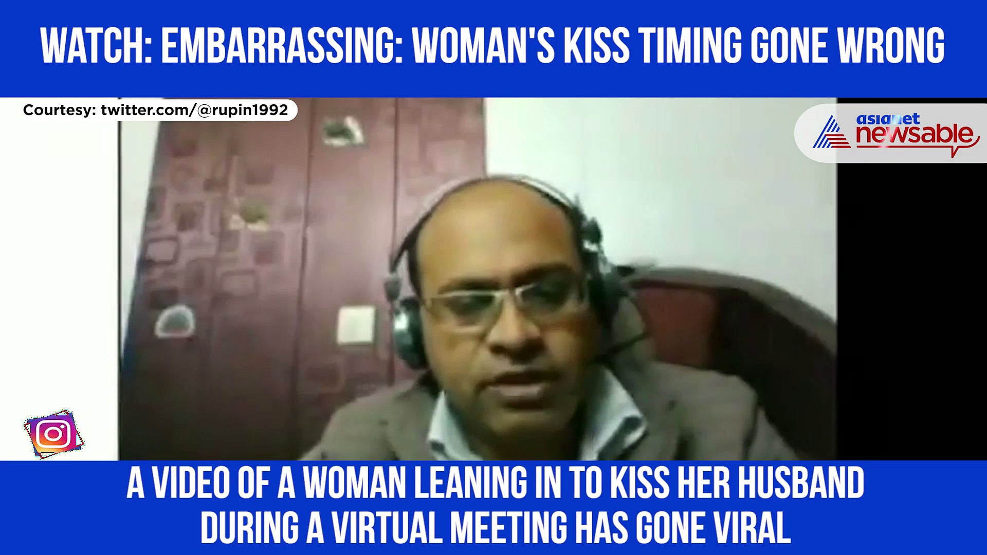 Wife tries to kiss husband on zoom call meeting; viral Video