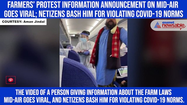 Farmers’ protest information announcement on mid-air goes viral; netizens bash him for violating COVID-19 norms.
