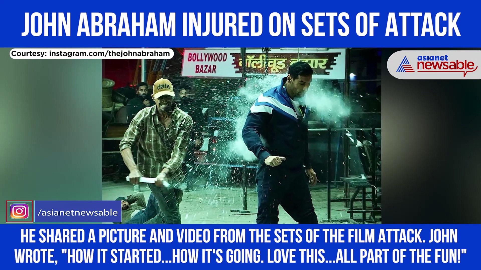 John Abraham injured on sets after tube light smashed on him (Video)