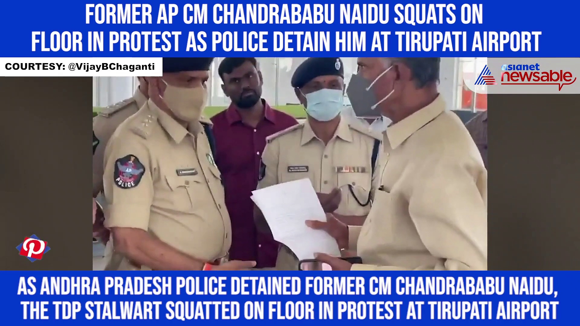 Former AP CM Chandrababu Naidu squats on floor in protest as police detain him at Tirupati airport