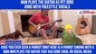 Man plays the guitar as pet bird joins with freestyle vocals