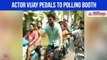 Vijay pedals to polling booth