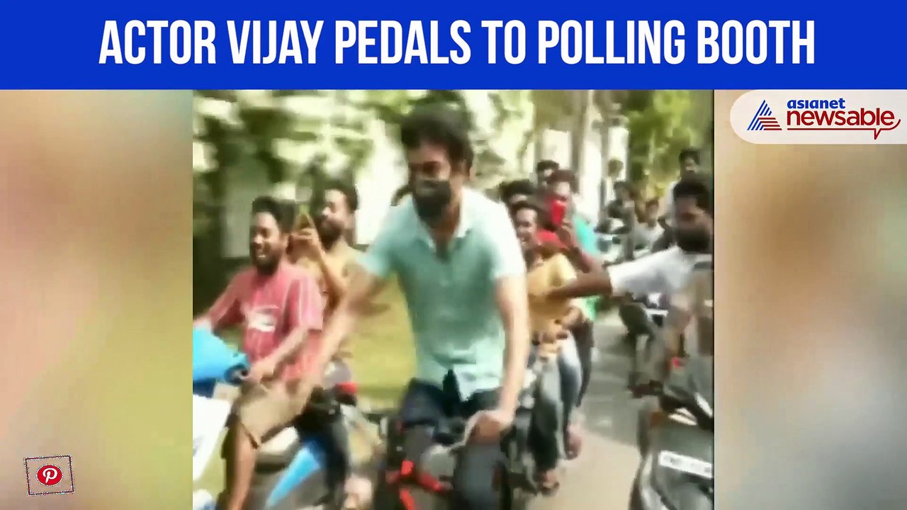 Vijay pedals to polling booth