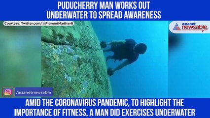 Man works out underwater to spread awareness on fitness