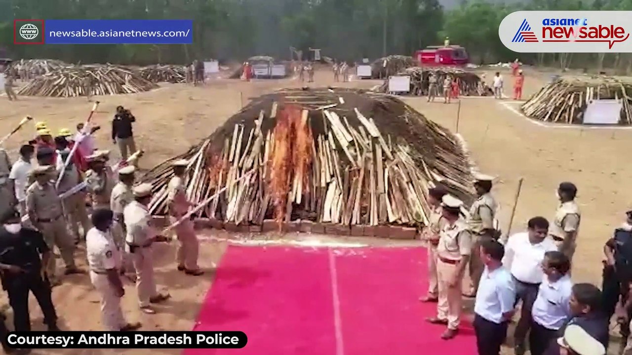 Andhra Pradesh police burns 2 lakh kg of ganja...