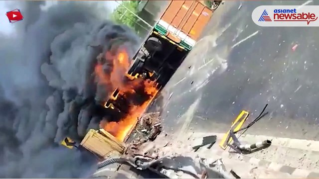 Container truck overturns on Delhi-Agra National Highway, catches fire