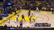 Steph Curry steps back, pulls up from deep and runs back on defense before the shot even drops in