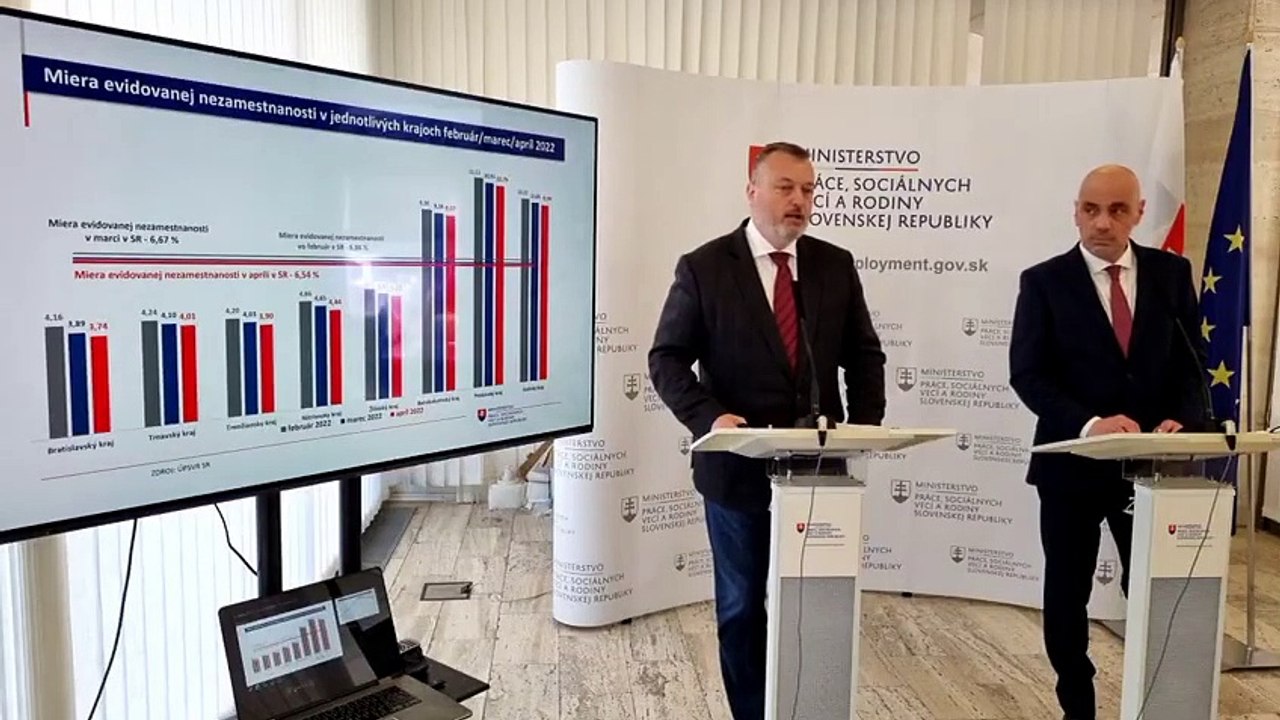 ZÁZNAM: M. Krajniak: Nezamestnanosť v SR v apríli 2022 klesla na úroveň 6,54 %