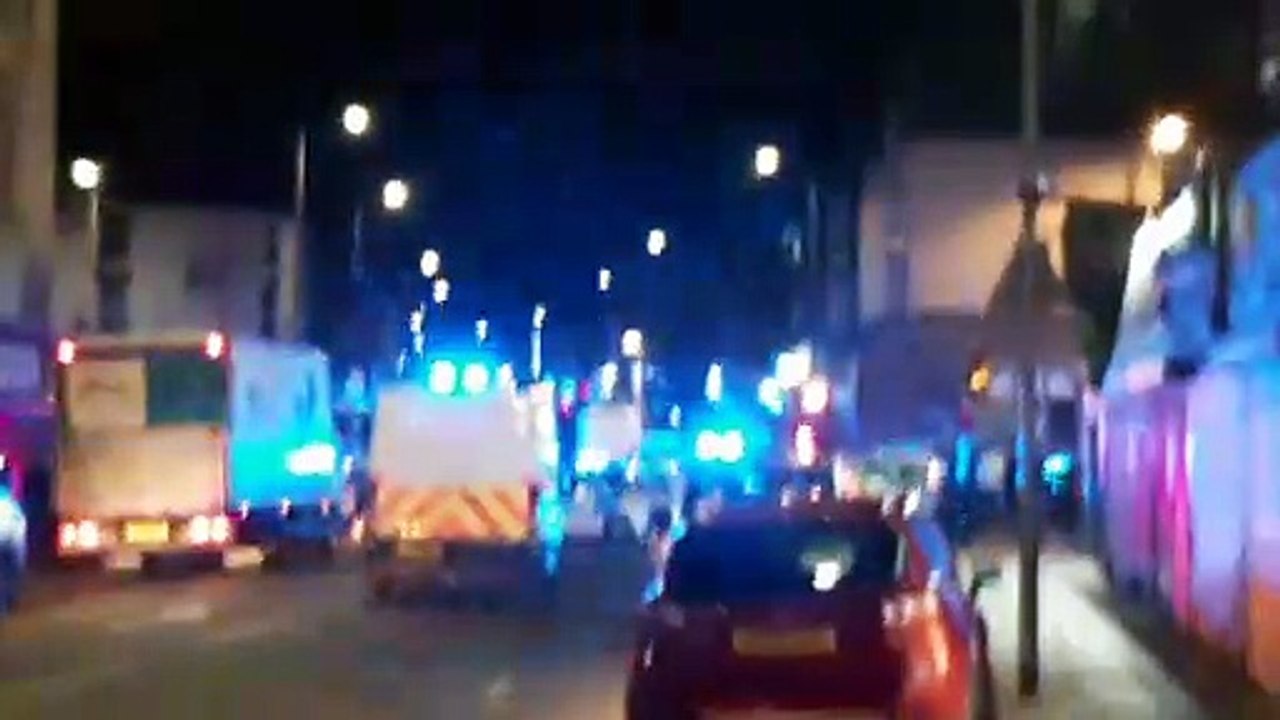 County Road near Goodison Park is blocked off after bricks and bottles thrown at police car