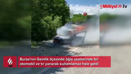 Gemlik’te otomobil alev alev yandı