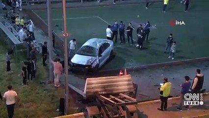 Kontrolden çıktı, halı sahaya girdi