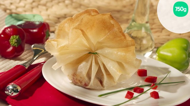 Aumônières de poulet caramélisé aux poivrons