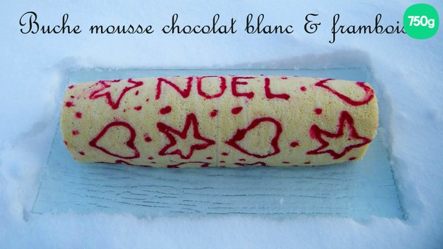 Biscuit roulé, mousse chocolat blanc & framboises