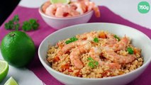 Couscous parfumé à la sauce tomate et aux crevettes