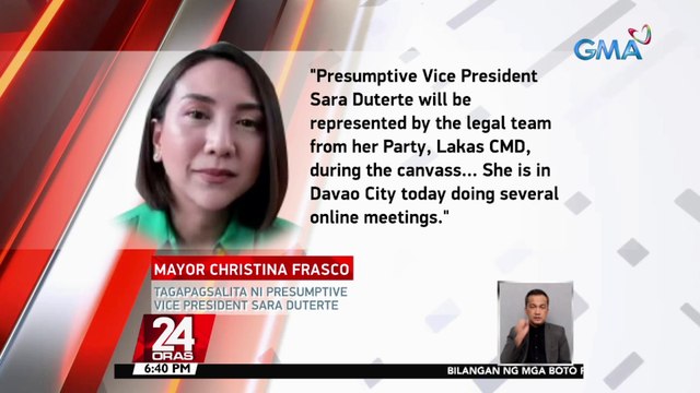 Mayor Sara Duterte, umaasang matatapos nang maayos ang canvassing ng Kamara at Senado | 24 Oras
