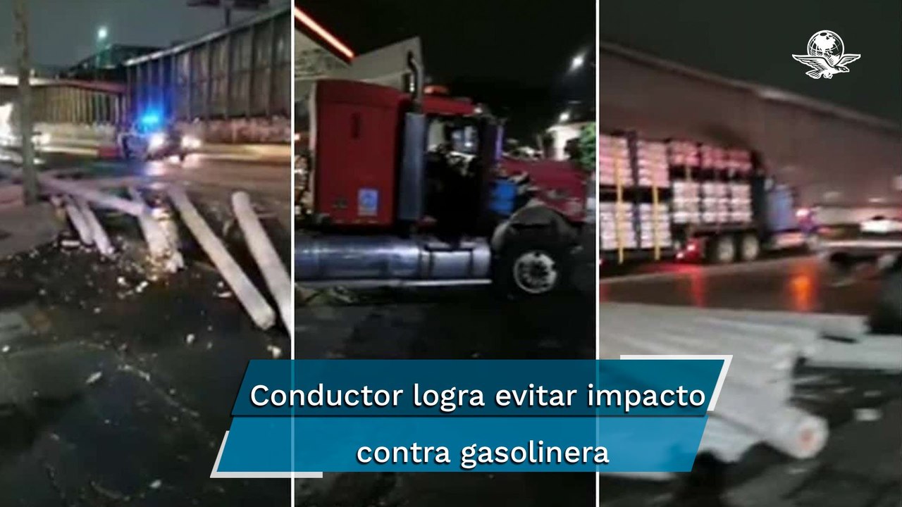 Tráiler evita choque y se le caen más de 40 pos...