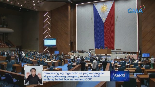 Canvassing ng mga boto sa pagka-pangulo at pangalawang pangulo, naantala dahil sa ilang ballot box na walang COC | Saksi