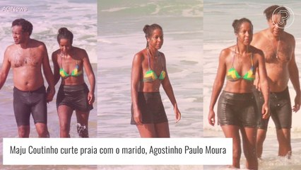 Casada há 13 anos, Maju Coutinho curte dia de praia ao lado do marido. Fotos!