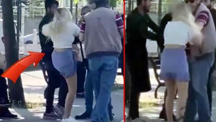 Mini etekli kadının videosunu çeken şahıs sert kayaya çarptı! Önce tükürdü sonra dövdü