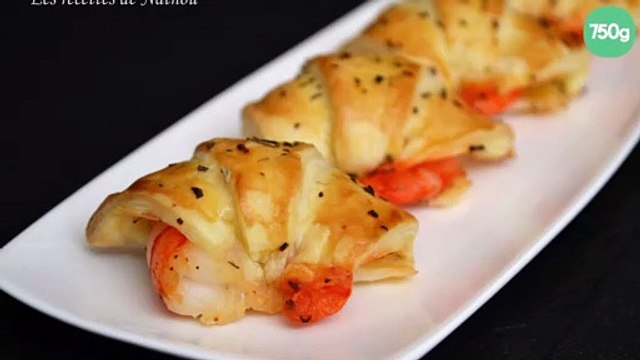 Croissants feuilletés aux gambas marinés