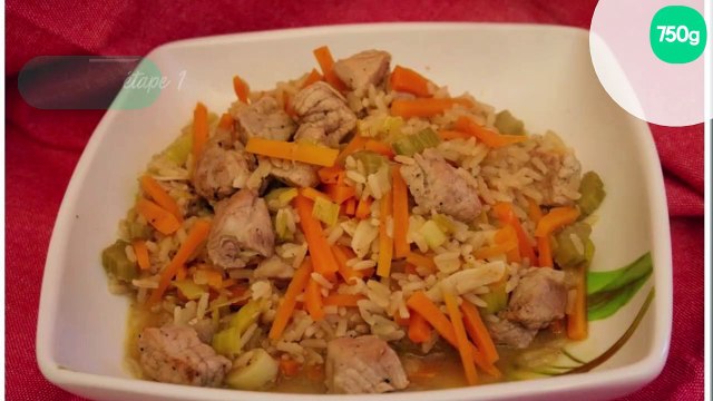 Wok de porc, riz et petits légumes à la coriandre et au gingembre