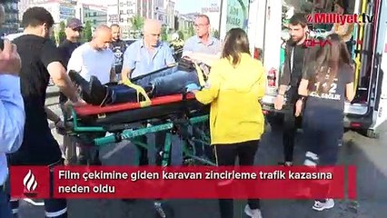 Film çekimine giden karavan zincirleme trafik kazasına neden oldu