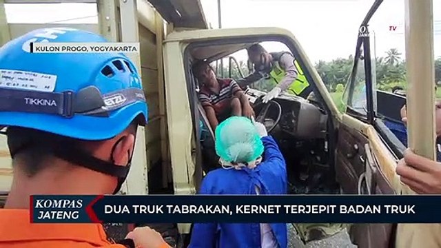 Dua Truk Tabrakan, Kernet Terjepit Badan Truk