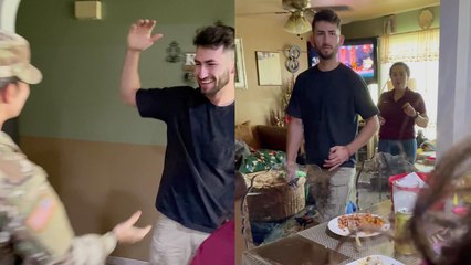 'Military sister's sweet homecoming surprise gets her brother all excited '