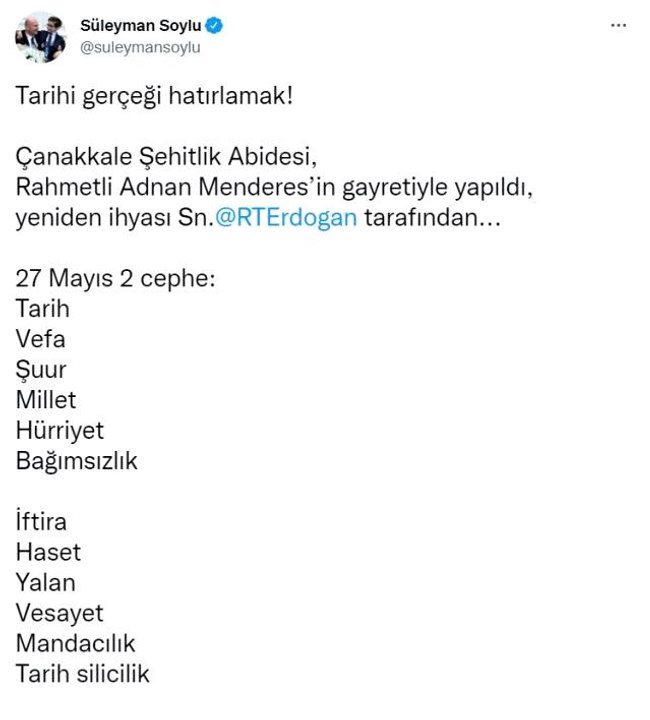 Bakan Soylu'dan Çanakkale Şehitlik Abidesi paylaşımı