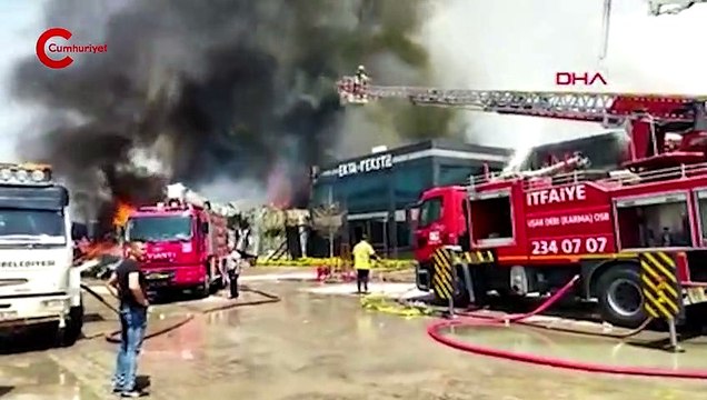 Uşak'ta paspas ipliği üretimi yapan fabrikada yangın