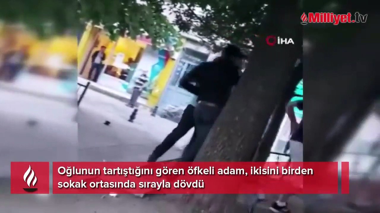 Öfkeli baba, oğlunun tartıştığı genci böyle dövdü