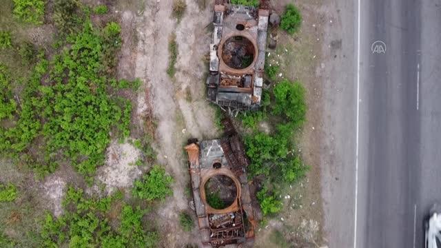 Kiev çevresinde yoğun çatışmanın yaşandığı bölge, tank mezarlığına döndü