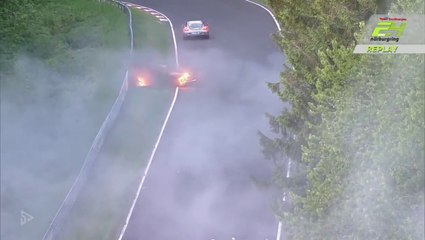 24H Nurburgring 2022 Race Von Der Laden Huge Fire Crazy Car Roll Nobody