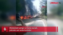 Otobüsteki yangın ormana sıçradı, yolcular son anda kurtuldu