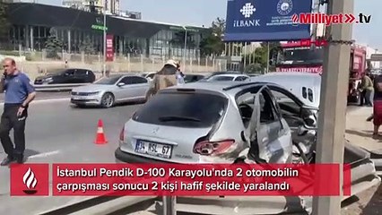 Pendik D-100'de iki otomobil çarpıştı! 2 kişi yaralandı