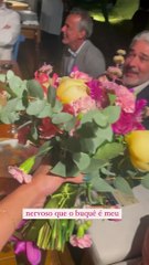 Filha de Bonner mostra pai ‘nervoso’ após ela pegar buquê