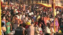Crowd of Hindu pilgrims gather on the banks of River Ganges to celebrate Mahashivratri, Varanasi