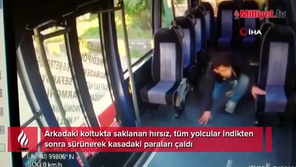 Minibüste şoke eden olay! Sürünerek paraları çaldı