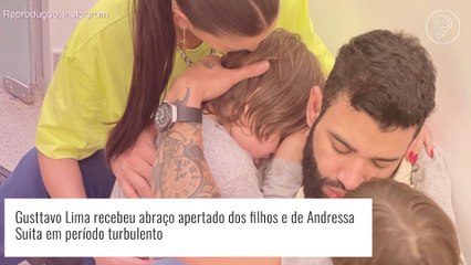 下载视频: Filhos de Gusttavo Lima e Andressa Suita fazem carinho em cantor em meio à polêmica