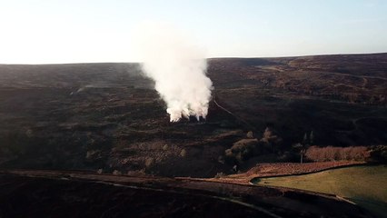 Watch dramatic drone video of heather burning on Strines Moor, South Yorkshire.