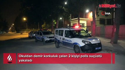 Download Video: Okuldan demir korkuluk çalan 2 kişiyi polis suçüstü yakaladı