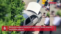 Bursa'da arabanın motoruna giren yılan itfaiye ekipleri tarafından çıkarıldı