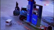 Freni patlayan otomobil akaryakıt istasyonuna daldı