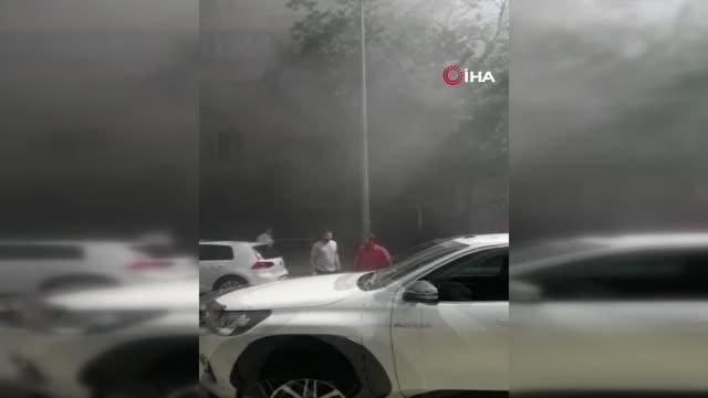 Samsun'da binanın zemin katında yangın çıktı... Yaşanan panik anları kamerada