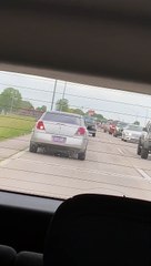 Car Drives in Reverse Down Busy Street