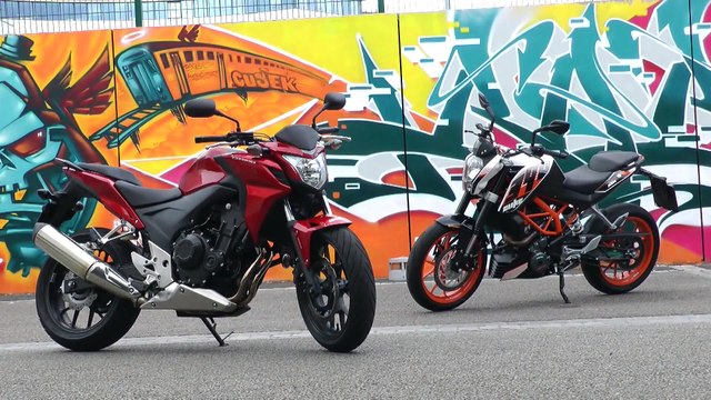 Comparatif roadsters La Honda CB 500 F affronte la KTM 390 Duke, pas tristes les petites A2 !